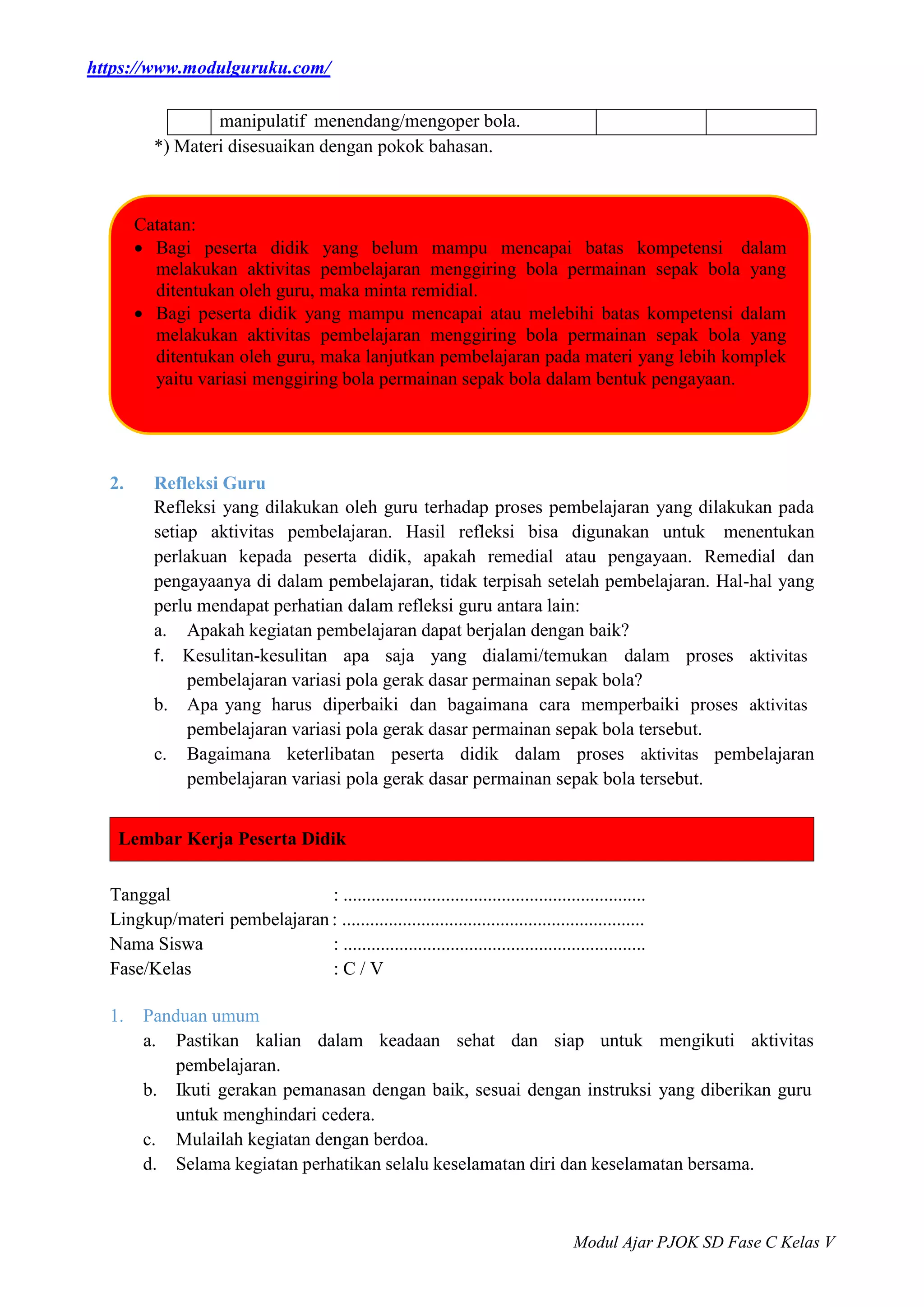 MODUL AJAR PJOK FASE C KELAS 5 KURIKULUM MERDEKA | DOCX