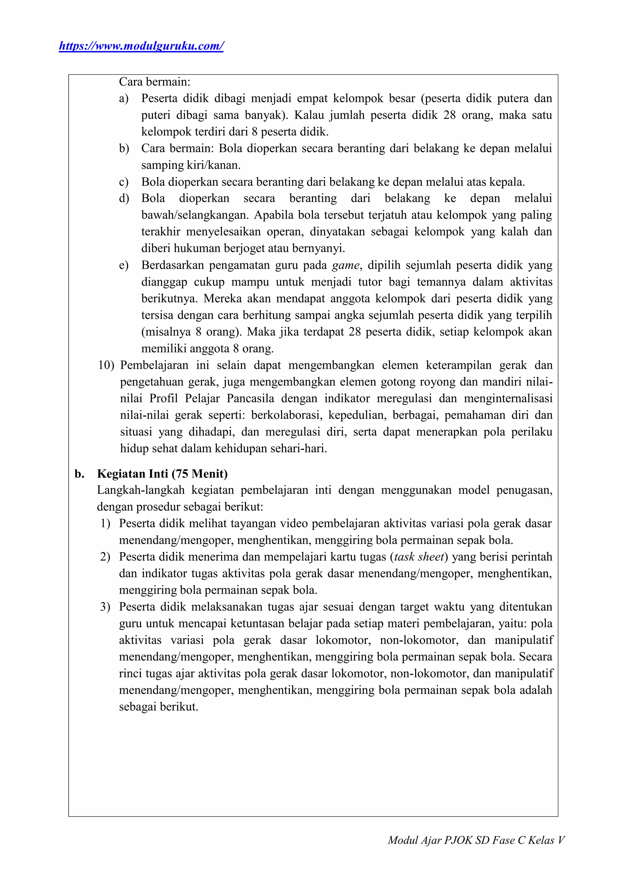 MODUL AJAR PJOK FASE C KELAS 5 KURIKULUM MERDEKA | DOCX