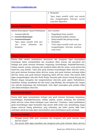 Modul Ajar PJOK SD Aktivitas Senam Fase B Kelas 4 | DOC