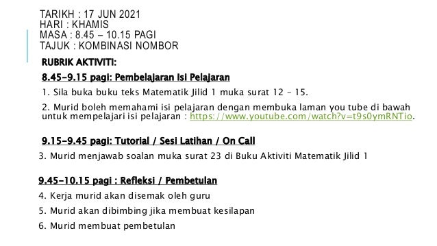 Modul Arahan Aktiviti Pdpr Math Thn 1