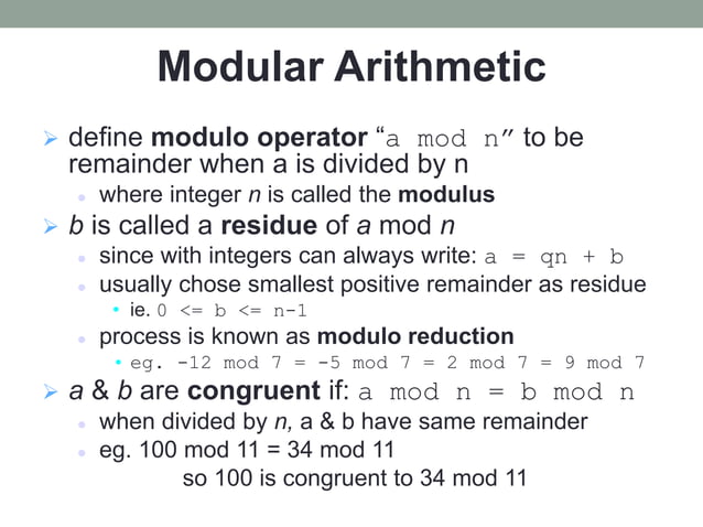 Modular arithmetic | PPTX | Computing | Technology & Computing