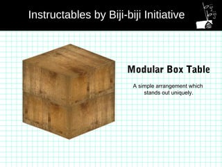 Modular Box Table
A simple arrangement which
stands out uniquely.
Instructables by Biji-biji Initiative
 