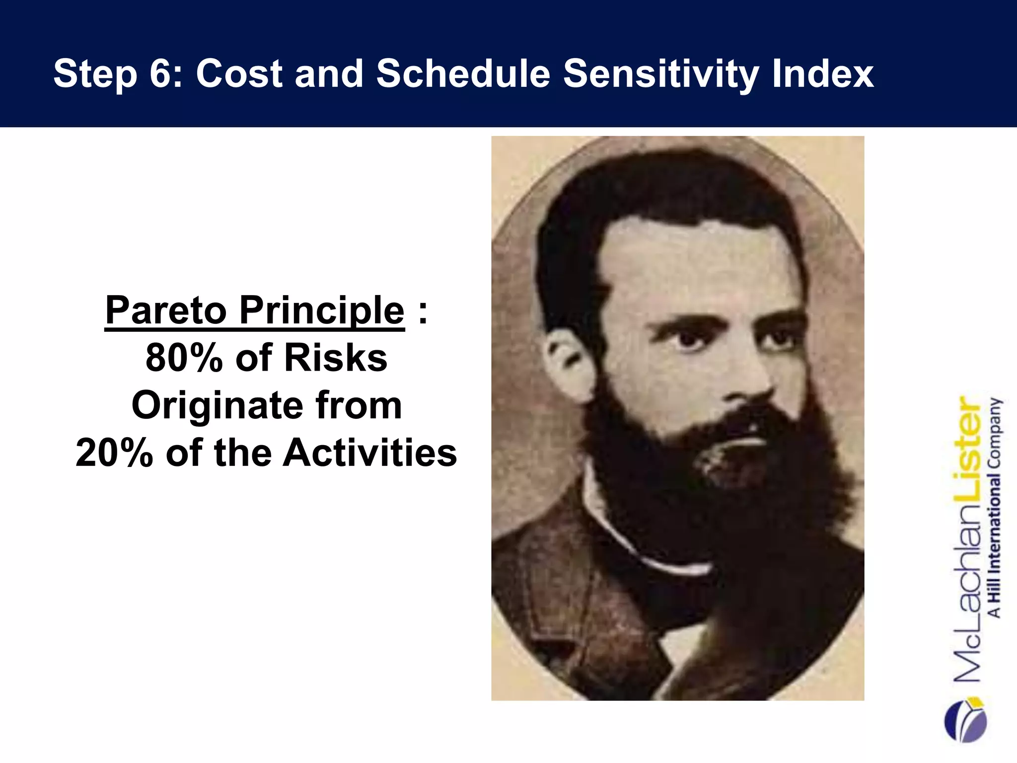 Step 6: Cost and Schedule Sensitivity Index




  Pareto Principle :
    80% of Risks
   Originate from
 20% of the Activities
 