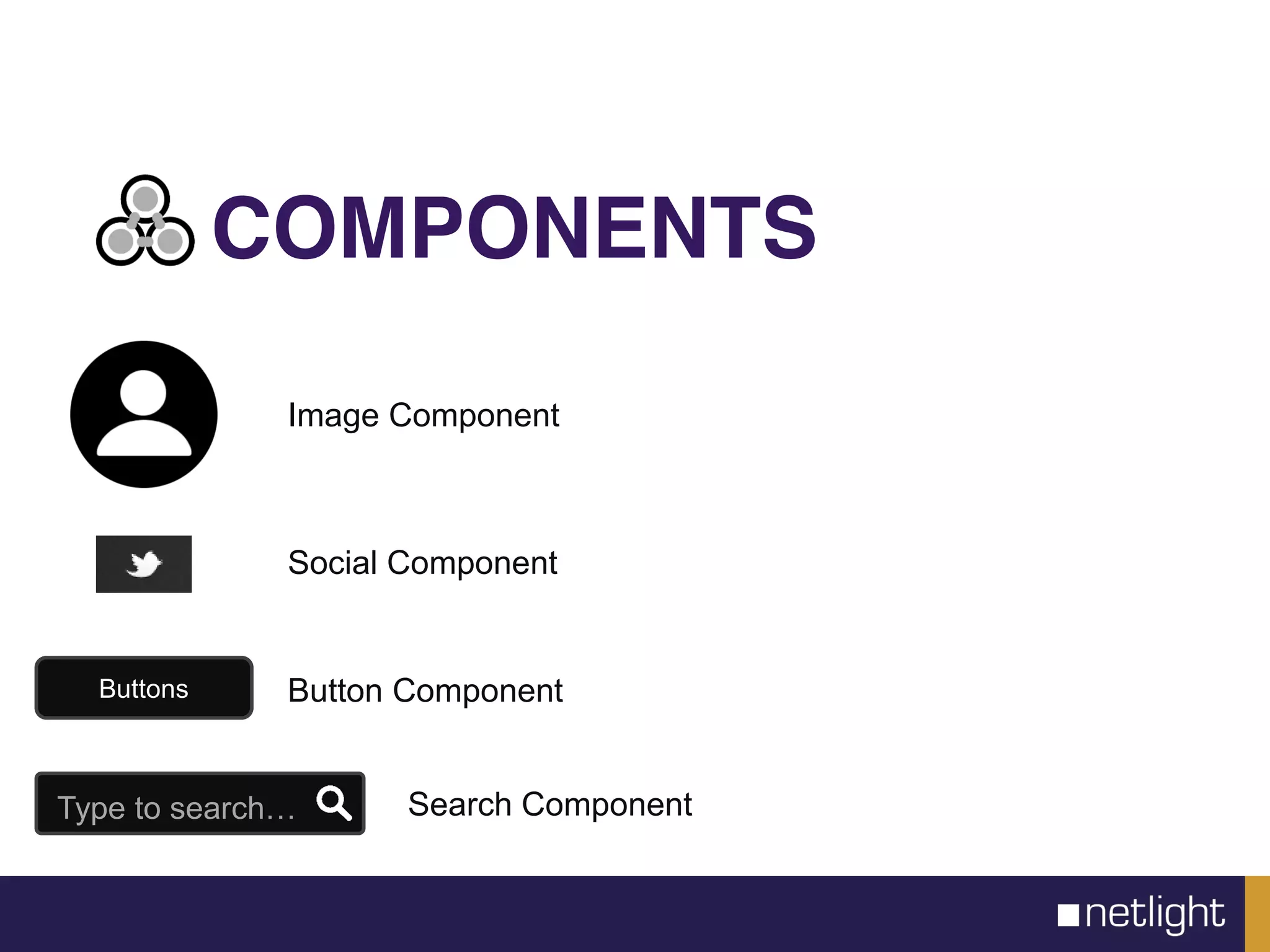 COMPONENTS
Social Component
Image Component
Buttons
Type to search…
Button Component
Search Component
 