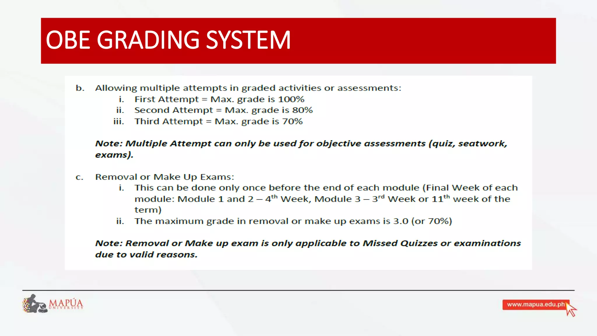 OBE GRADING SYSTEM
 