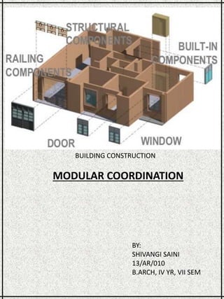 MODULAR COORDINATION
BUILDING CONSTRUCTION
BY:
SHIVANGI SAINI
13/AR/010
B.ARCH, IV YR, VII SEM
 