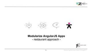 Delivering Business Value through IT
Modularize AngularJS Apps
- restaurant approach -
1
 