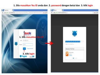 1. Sila masukkan Yes ID anda dan 2. password dengan betul dan 3. klik login 
1. Sila masukkan Yes ID 
3. klik login 
 