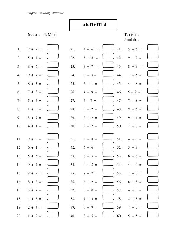 Latihan Tambah Tolak Darab Dan Bahagi