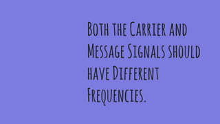 BoththeCarrierand
MessageSignalsshould
haveDifferent
Frequencies.
 