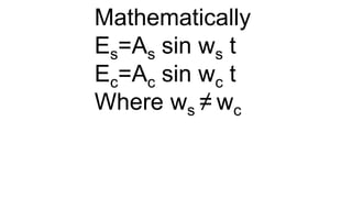 Mathematically
Es=As sin ws t
Ec=Ac sin wc t
Where ws ≠ wc
 
