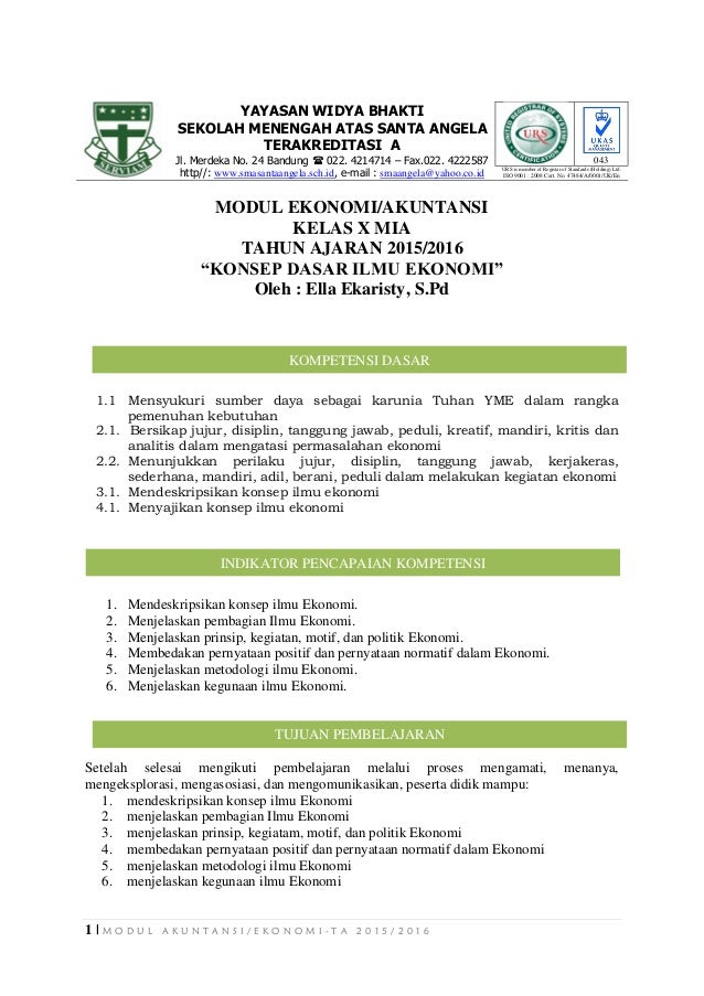 Modul Bab I Kelas X Mia