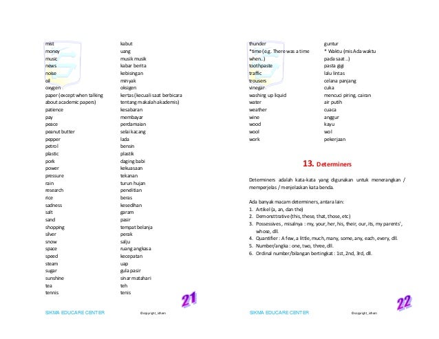 Macam Macam Kata  Benda Dalam Bahasa  Inggris  Untaian Kata  