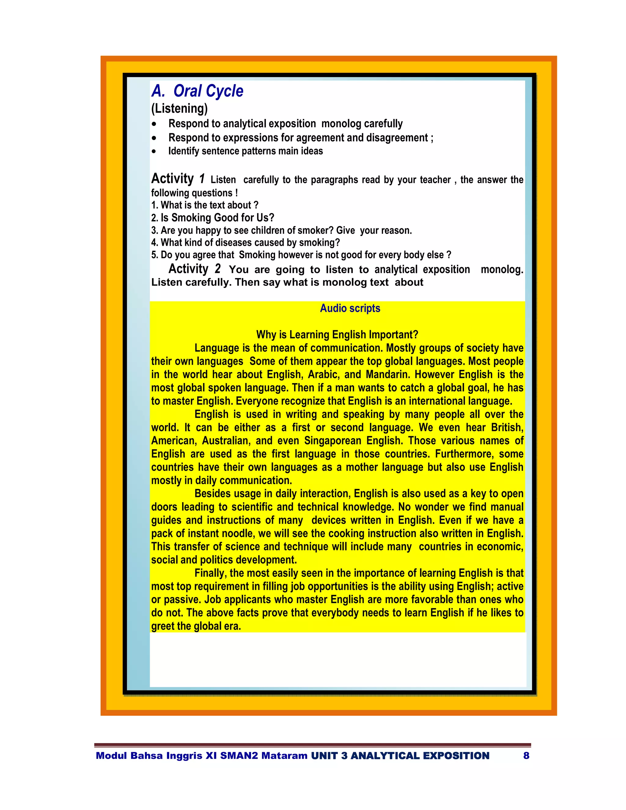 Modul bahasa inggris xi unit 3 analytical exposition | PDF