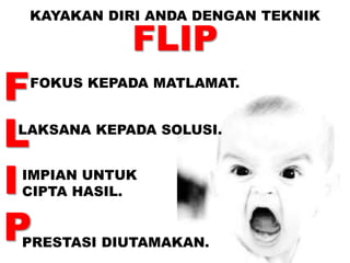 KAYAKAN DIRI ANDA DENGAN TEKNIK
FLIP
F
L
I
P
FOKUS KEPADA MATLAMAT.
LAKSANA KEPADA SOLUSI.
IMPIAN UNTUK
CIPTA HASIL.
PRESTASI DIUTAMAKAN.
 
