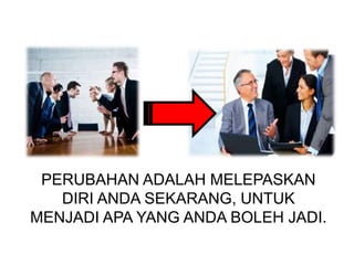 PERUBAHAN ADALAH MELEPASKAN
DIRI ANDA SEKARANG, UNTUK
MENJADI APA YANG ANDA BOLEH JADI.
 