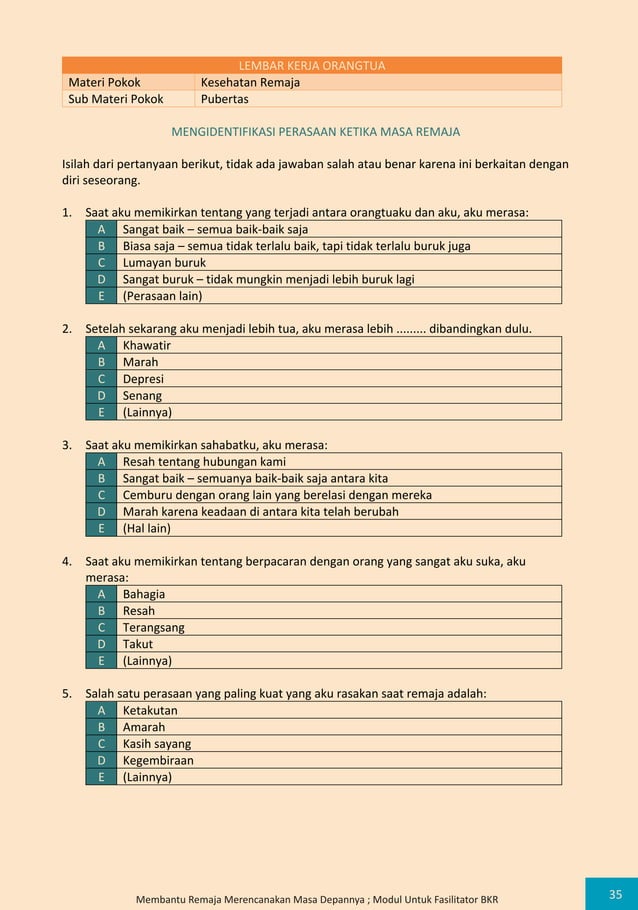 Modul Bina Keluarga Remaja (BKR) BKKBN Program Prioritas Nasional (Pro ...