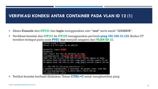 VERIFIKASI KONEKSI ANTAR CONTAINER PADA VLAN ID 12 (1)
 Akses Console dari CT121 dan login menggunakan user “root” serta ...