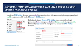 MENGUBAH KONFIGURASI NETWORK DARI LINUX BRIDGE KE OPEN
VSWITCH PADA NODE PVE2 (2)
 Membuat OVS Bridge dengan nama vmbr0 d...