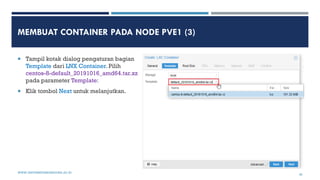 MEMBUAT CONTAINER PADA NODE PVE1 (3)
 Tampil kotak dialog pengaturan bagian
Template dari LNX Container. Pilih
centos-8-d...