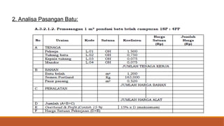 2. Analisa Pasangan Batu:
 