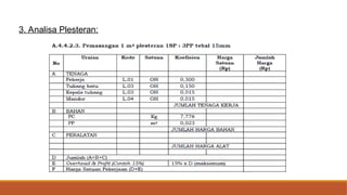 3. Analisa Plesteran:
 