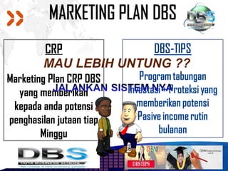 CRP
        MAU LEBIH UNTUNG ??
Marketing Plan CRP DBS
  yang memberikan
 kepada anda potensi
penghasilan jutaan tiap
        Minggu
 