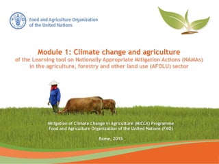Mitigation of Climate Change in Agriculture (MICCA) Programme
Food and Agriculture Organization of the United Nations (FAO)
Rome, 2015
Module 1: Climate change and agriculture
of the Learning tool on Nationally Appropriate Mitigation Actions (NAMAs)
in the agriculture, forestry and other land use (AFOLU) sector
 
