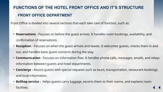 MODULE 1 FRONT OFFICE OPERATIONS INFORMATION ABOUT HOTEL PO | PPTX