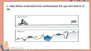 c. help others understand and contextualize the ups and downs of
life.
References: https://rb.gy/1cdyc
 