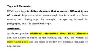 Introduction to the web, WWW architecture, Fundamentals of HTML, Text ...