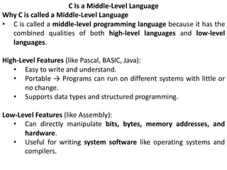 Middle Level Programming Language Examples Comprehensive Introduction to C Programming Language Fundamentals and ...
