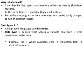 Comprehensive Introduction to C Programming Language Fundamentals and ...