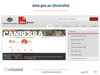 data.gov.au (Australia)




     Linked Data Management   Aug 2010   #53
 
