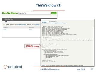 ThisWeKnow (2)




SPARQL query




               Linked Data Management   Aug 2010   #61
 