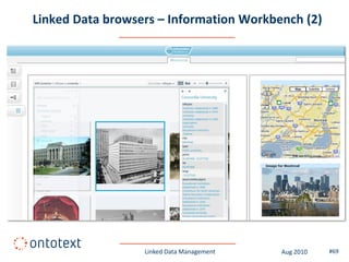 Linked Data browsers – Information Workbench (2)




                  Linked Data Management   Aug 2010   #69
 