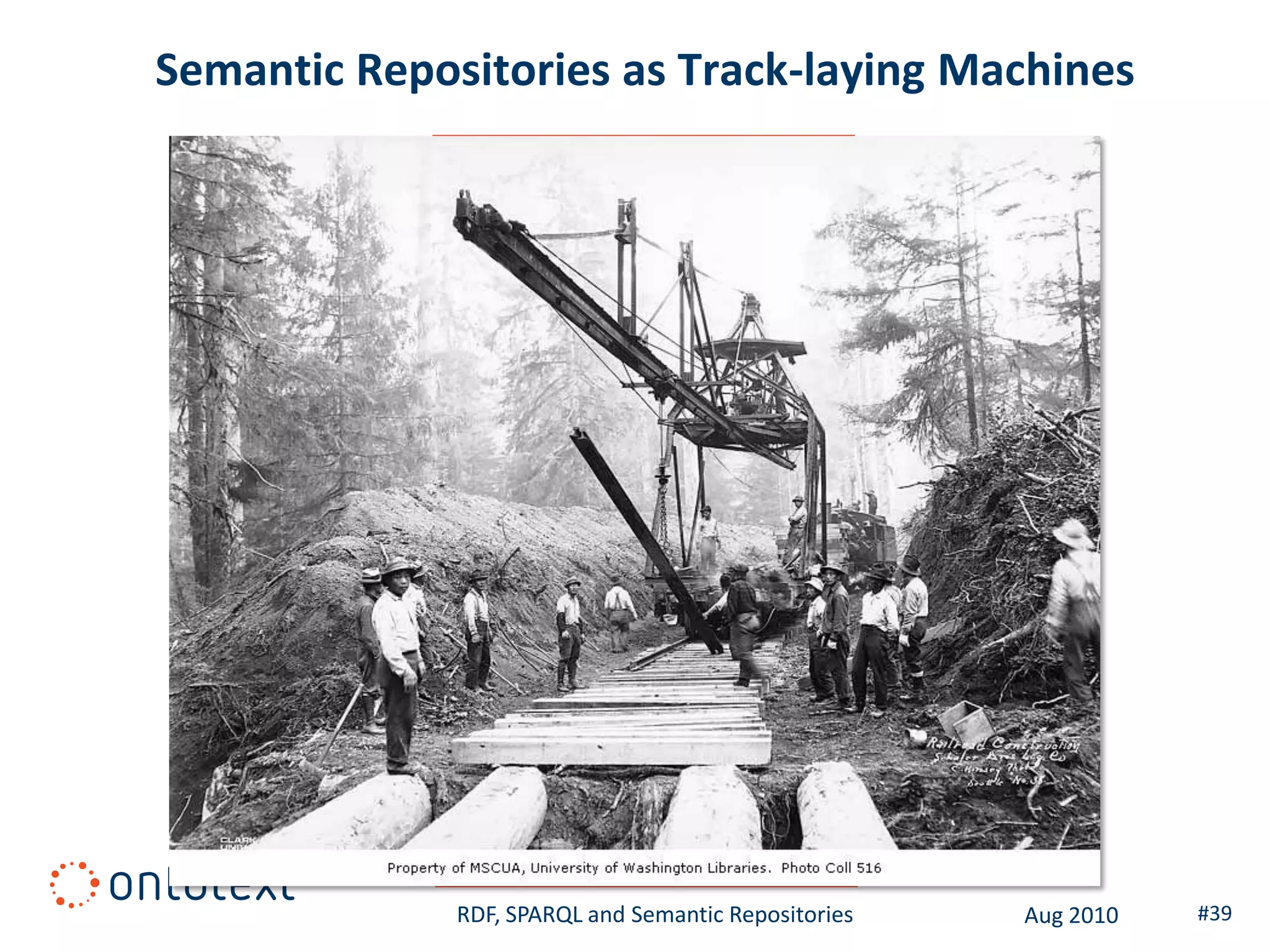 Semantic Repositories as Track-laying Machines




              RDF, SPARQL and Semantic Repositories   Aug 2010   #39
 