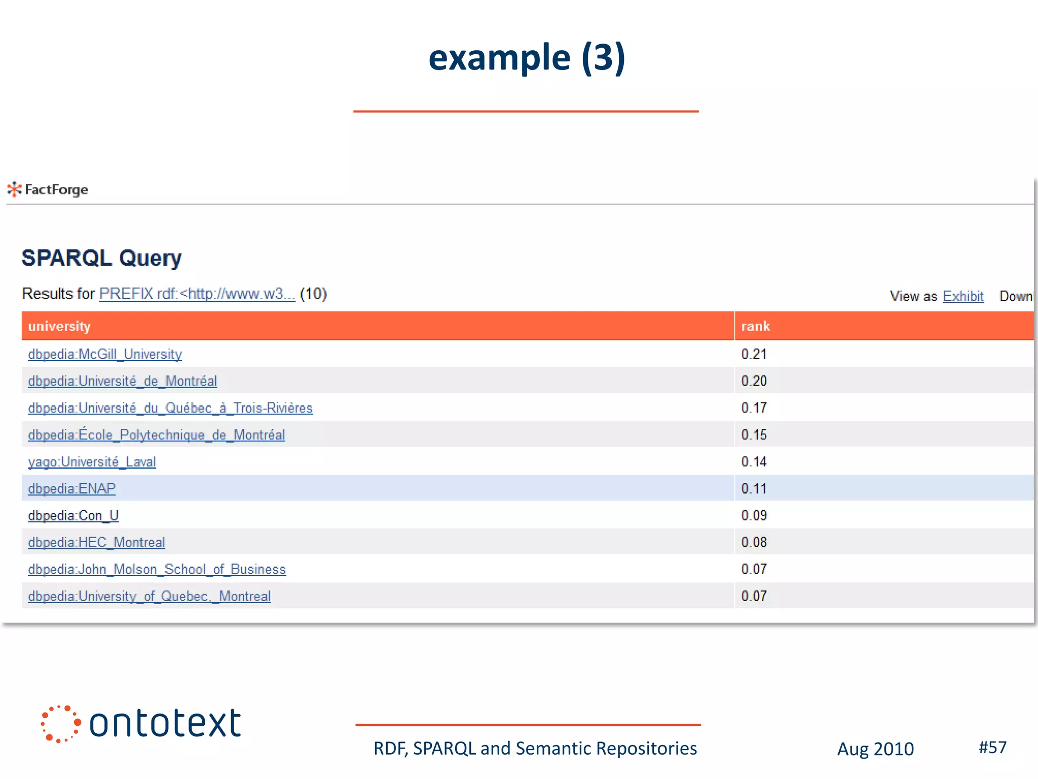 example (3)




RDF, SPARQL and Semantic Repositories   Aug 2010   #57
 
