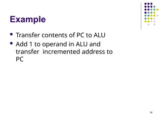 Example
58
 Transfer contents of PC to ALU
 Add 1 to operand in ALU and
transfer incremented address to
PC
 