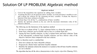 Solution OF LP PROBLEM: Algebraic method
 