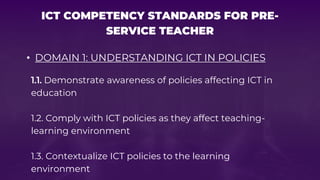 ICT COMPETENCY STANDARDS FOR PHILIPPINE PRE-SERVICE TEACHER EDUCATION ...