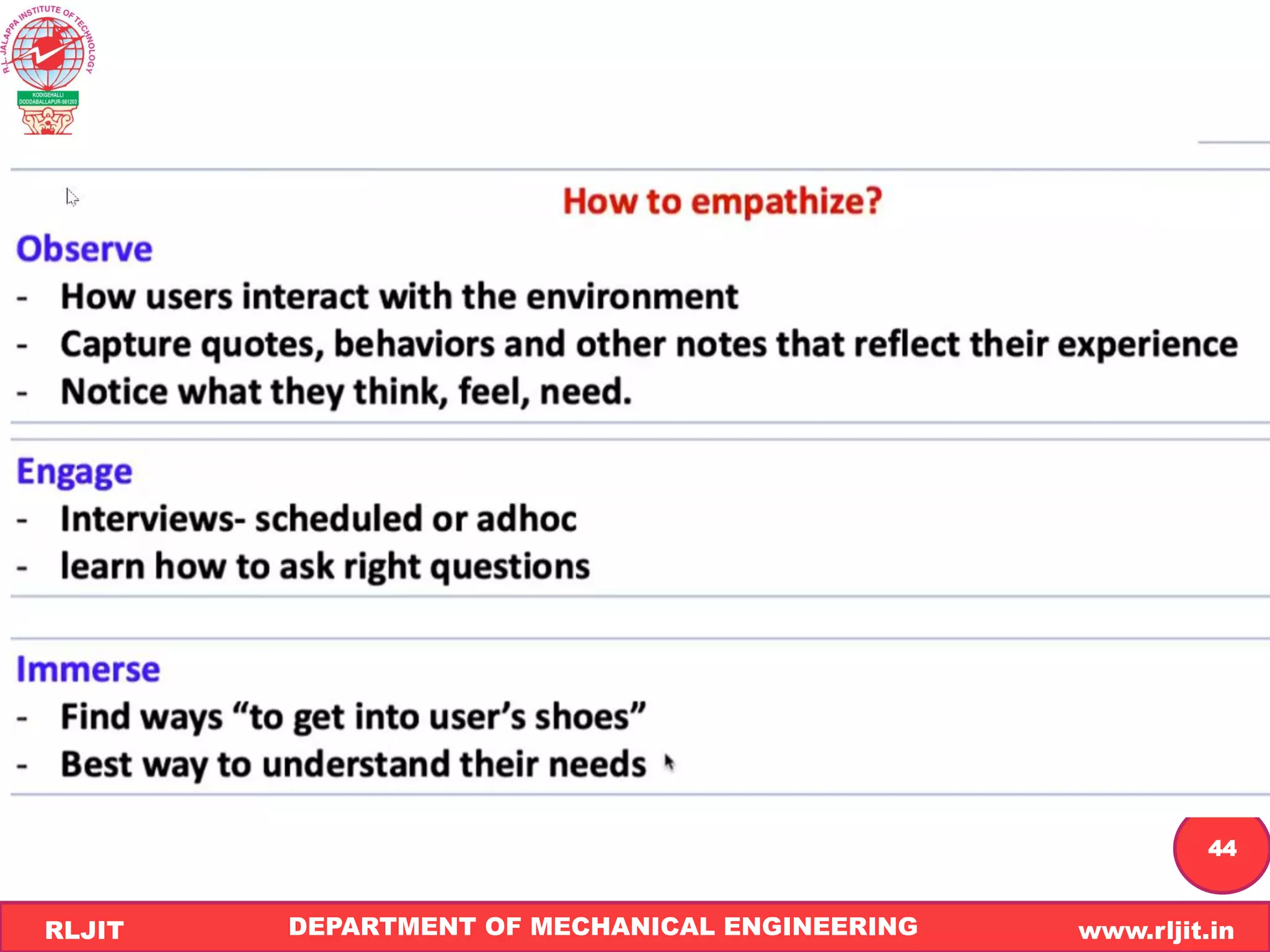 DEPARTMENT OF MECHANICAL ENGINEERING www.rljit.in
RLJIT
R
L
J
I
T
44
 