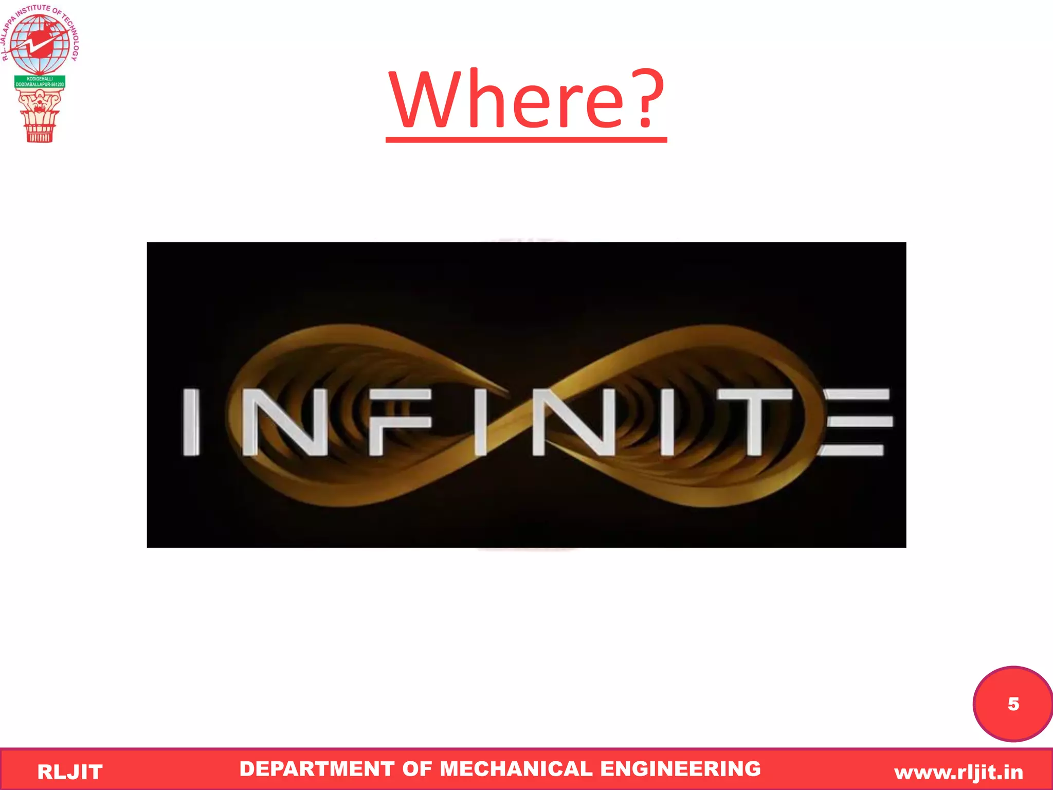 DEPARTMENT OF MECHANICAL ENGINEERING www.rljit.in
RLJIT
R
L
J
I
T
5
Where?
 