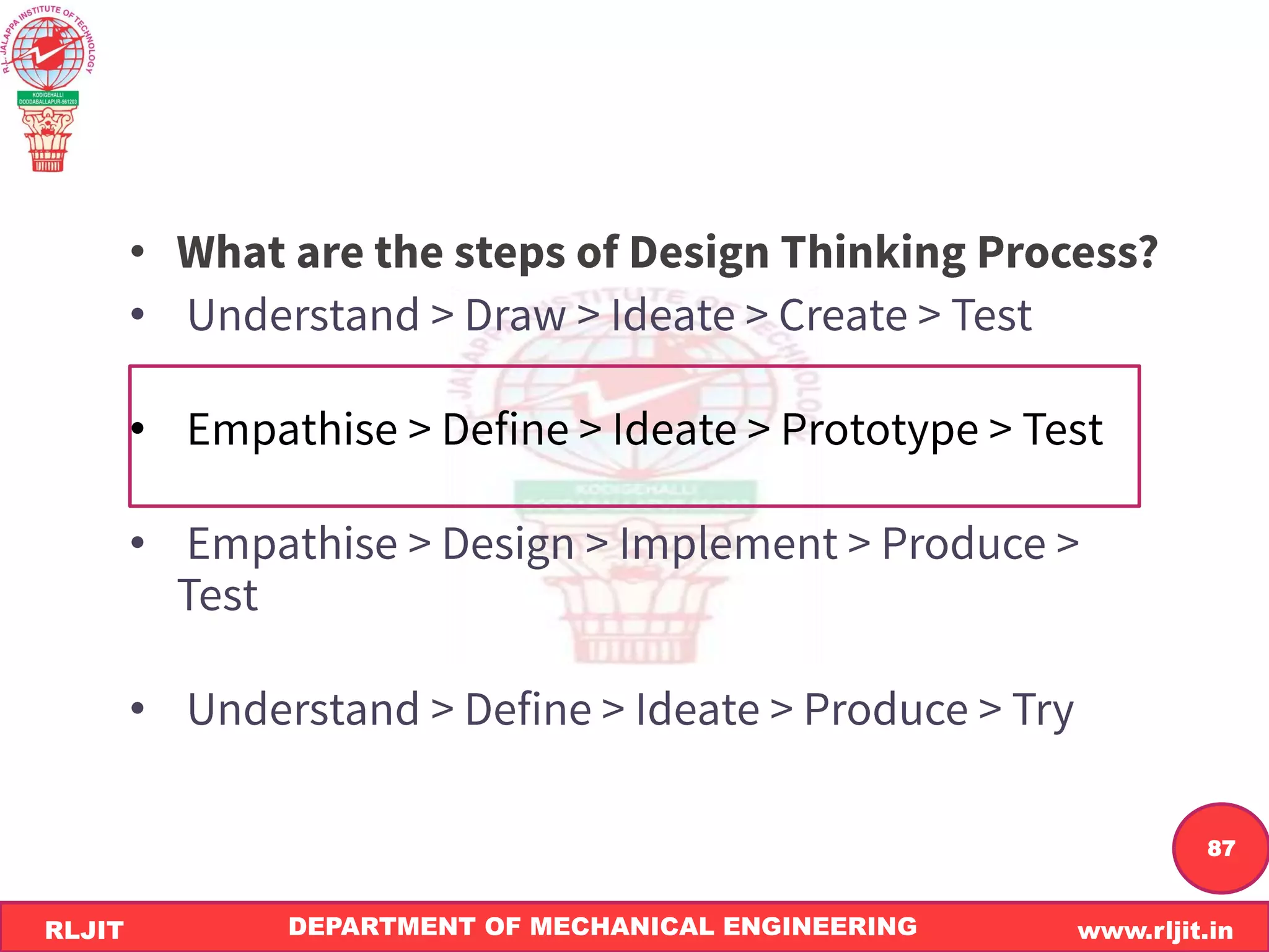 DEPARTMENT OF MECHANICAL ENGINEERING www.rljit.in
RLJIT
R
L
J
I
T
87
•
•
•
•
•
 