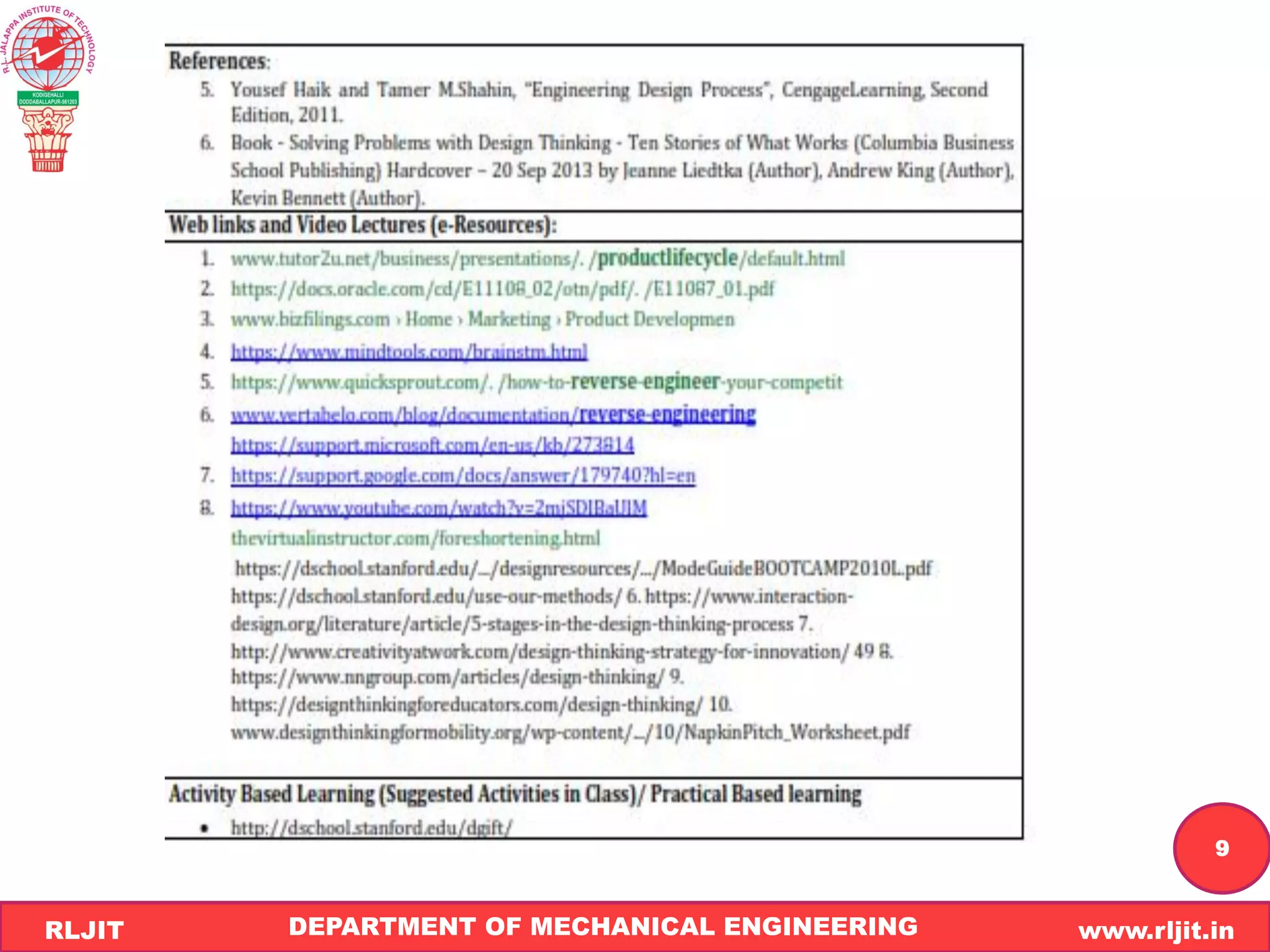 DEPARTMENT OF MECHANICAL ENGINEERING www.rljit.in
RLJIT
R
L
J
I
T
9
 