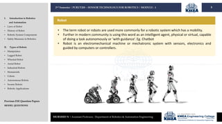 Subject in Robotics and Automation Engineering | PDF