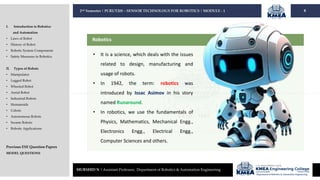 Subject in Robotics and Automation Engineering | PDF