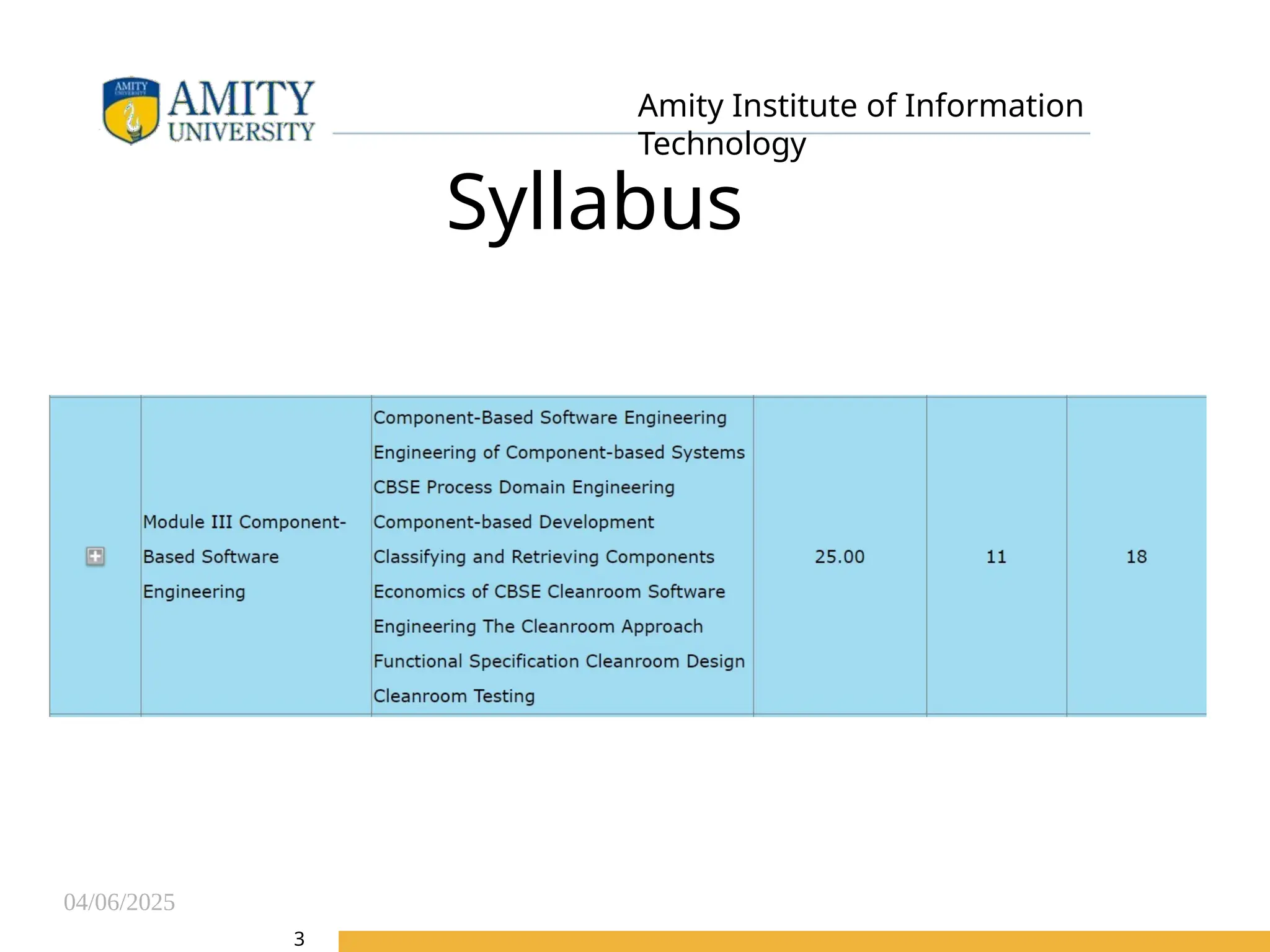 04/06/2025
Amity Institute of Information
Technology
Syllabus
3
 
