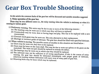 Gear Box Trouble Shooting
 