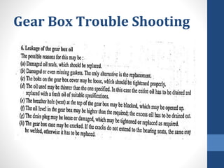 Gear Box Trouble Shooting
 